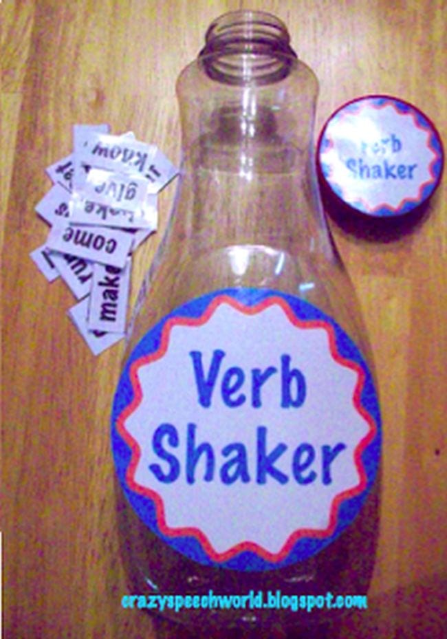 Botella de plástico marcada con la tarjeta Verb Shaker