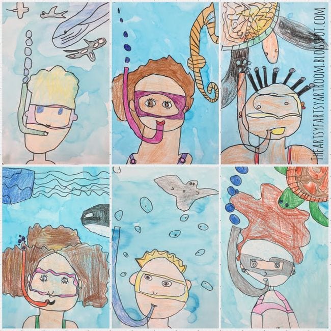 Ilustración de niños bajo el agua con snorkel y máscara