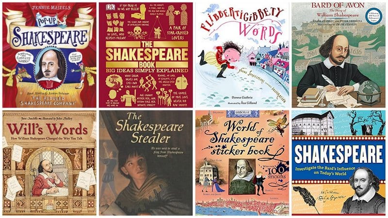 Collage de libros infantiles de Shakespeare