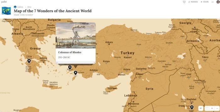 Folleto que muestra un mapa de las siete maravillas antiguas del mundo (Folleto del maestro)