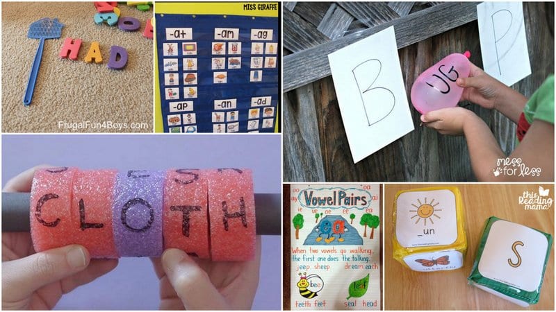 Contiene actividades de fonética para primeros lectores con globos, fideos de piscina y papel.