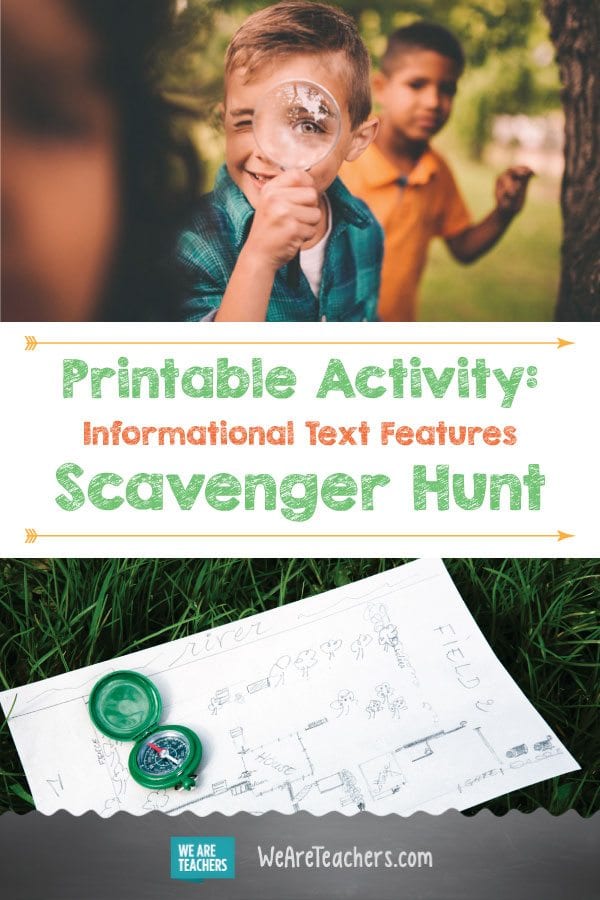 Actividad imprimible: búsqueda del tesoro con características de texto informativo